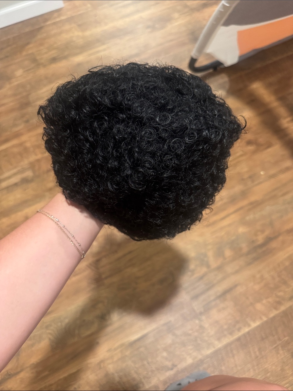 Black Curly Human Hair Wig w Wig Cap
